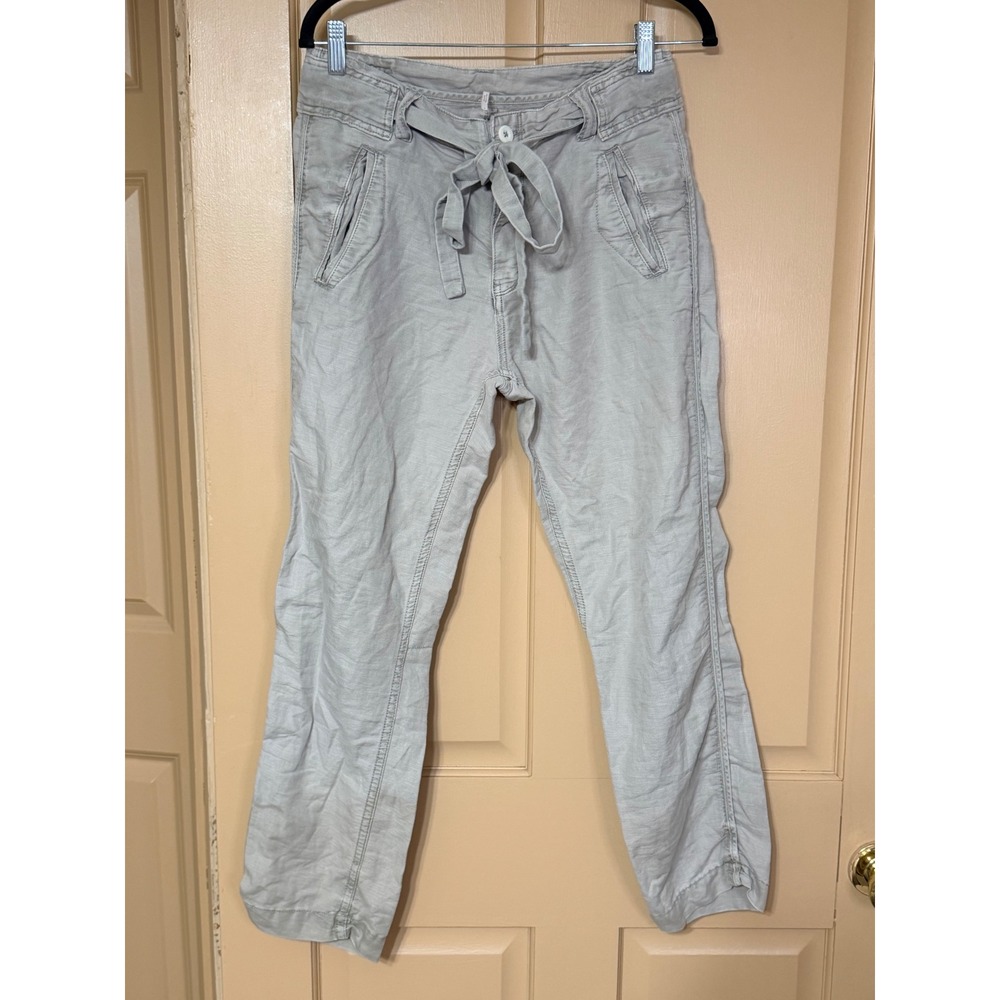 Free People Light Gray Utility Tie Waist Straight Leg Pants Size 2